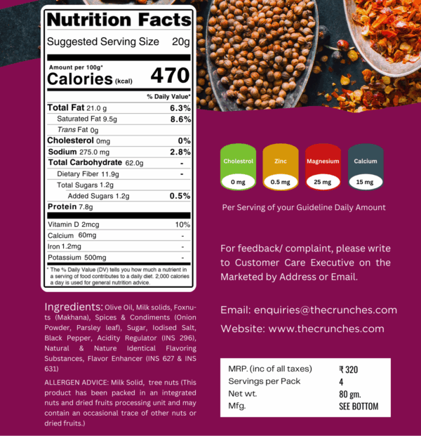 The Crunches Roasted Makhana (Fox Nuts) – Cream & Onion | High-Protein, Fiber-Rich Vegan & Gluten-Free Snack (80g Jar) - Image 3