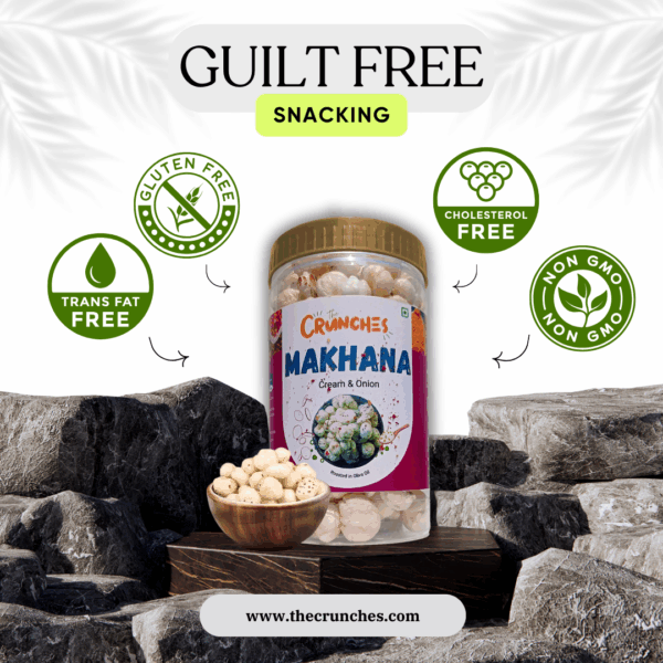 The Crunches Roasted Makhana (Fox Nuts) – Cream & Onion | High-Protein, Fiber-Rich Vegan & Gluten-Free Snack (80g Jar) - Image 4