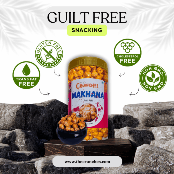 The Crunches Roasted Makhana (Fox Nuts) – Peri Peri | Spicy High-Protein, Fiber-Rich Snack (Vegan & Gluten-Free) (80g Jar) - Image 4